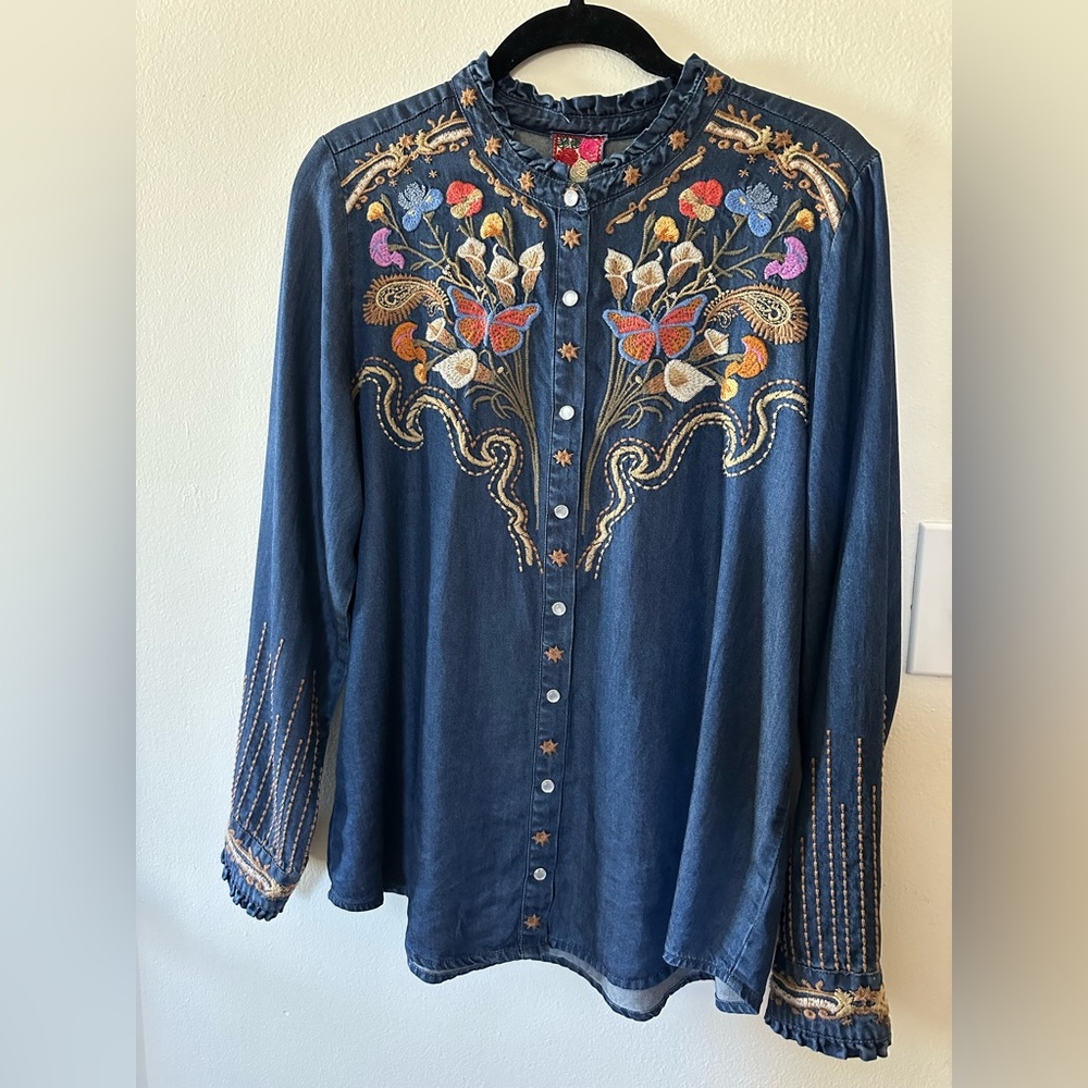 Johnny Was Western Ruffle Neck Shirt